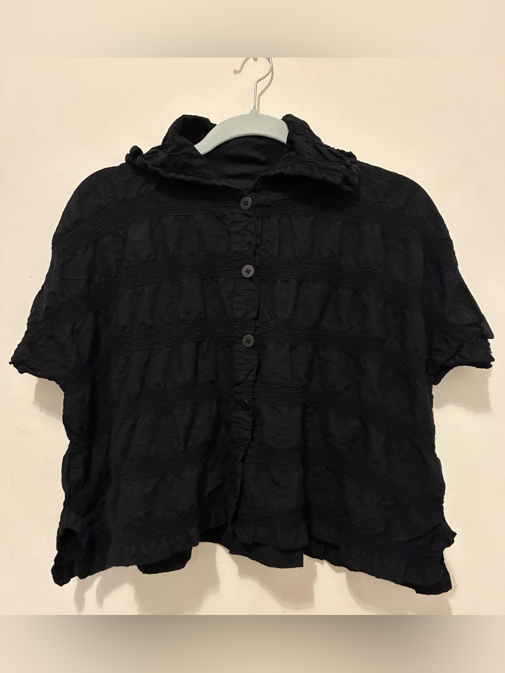 VTG Issey Miyake Cauliflower Pleated Boxy Short-Sleeve Button Shirt One Size